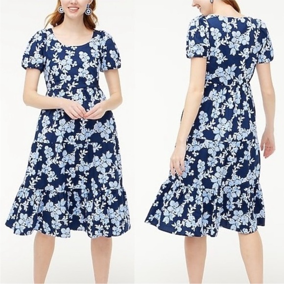 J. Crew Dresses & Skirts - NWT J Crew tiered‎ floral dress size 14 puff sleeves cotton babydoll ornate